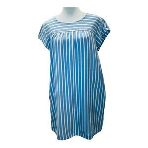 St Johns Bay Dress Womens M Shift‎ Blue Striped Lined Rayon Linen Knee Length